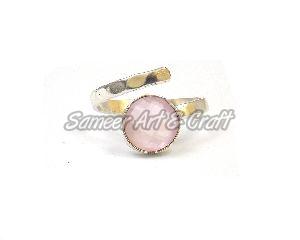Pink Chalcedony Gemstone Silver Ring with Silver Plated