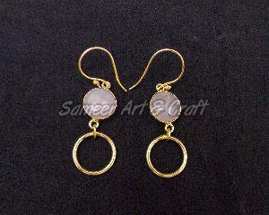 Rose Quartz Gemstone Earring with Gold Plated