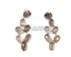 Smoky Quartz Gemstone Stud Earring Set