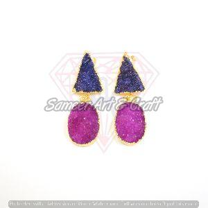 Triangle And Oval Shape Stud Earring With Gold Plated