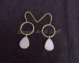 White Druzy Gemstone Earring with Gold Plated