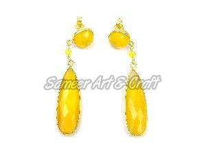 Yellow Chalcedony Gemstone Stud Earring Set