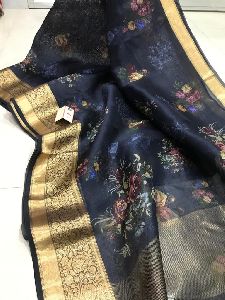 Banarasi pure organza digital print silk saree