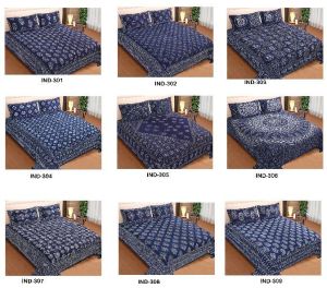 Cotton Printed Bedsheet King Size with 2 Pillow Cover Combo Rajasthani Indian Indigo