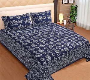 Rajasthani Indian Indigo Bedsheet King Size with 2 Pillow Cover blue