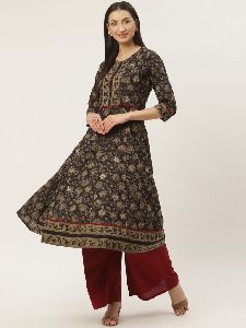 Black Cotton Anarkali Kurta