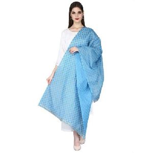 Blue Printed Cotton Dupatta