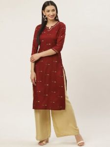 Red Cotton Straight Kurta