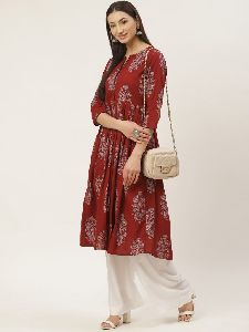 Red Cotton Anarkali Kurta