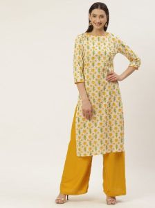 Mustard Cotton Straight Kurta