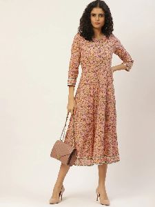 Pink Cotton A-line Dress