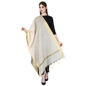 White Printed Cotton Dupatta