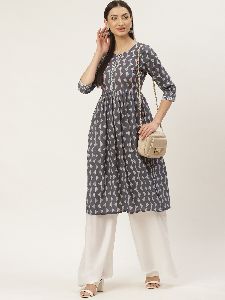 Womens Pure Cotton Discharge Print Long Kurta