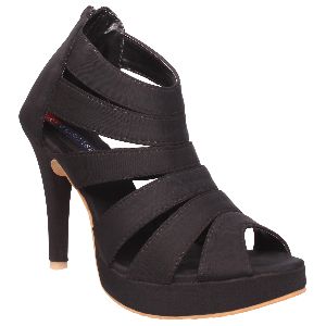 Black Open Toe Strappy High Heeled Sandals