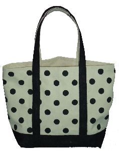 12 Oz Natural Canvas Tote Bag With Dot Print & Jute Handle