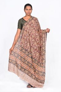 brown kalamkari hand block cotton dupatta