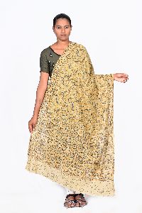 gold kalamkari hand printed silk dupatta