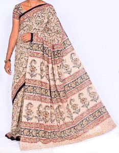 kalamkari hand blocked chenderi silk saree