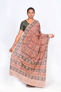 Maroon kalamkari hand block dupatta