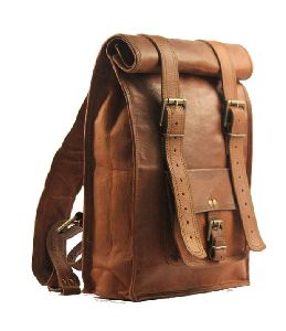 Handmade Leather Roll Backpack Bag