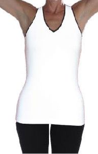 Sleeveless V-Neck White T-shirt Top with Piping