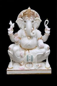 12 Inch Marble Ganesh Statue