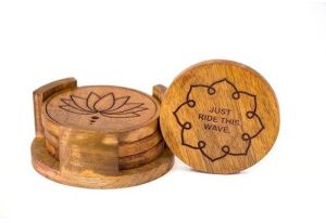 Wooden Laser Burnt Coaster Set