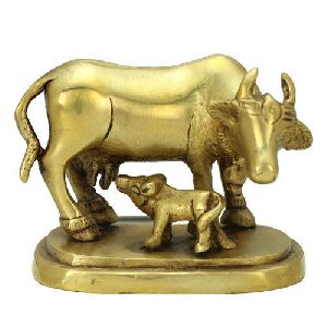 Brass Cow and Calf Statue