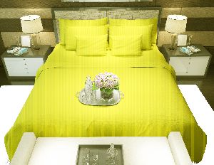 Rajasthani satin stripe Bedsheet King Size with 2 Pillow Cover. Yellow