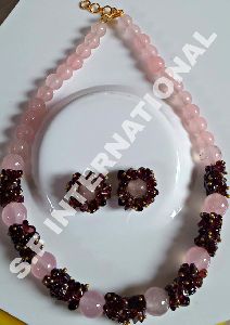 Pink & Red Stone Necklace Set