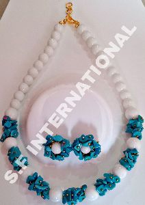 White & Sky Blue Stone Necklace Set