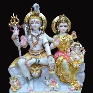 Multicolor Marble Shiv Parivar Statue