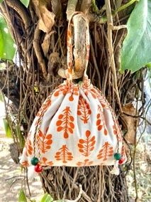 Orange Wildflower Cotton Potli Handbag