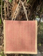 Pink Herringbone Jute Trendy Tiffin Bags