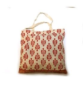 Red Wildflower Cotton Carry Bag With Zip Closure