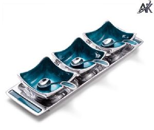 Aluminum Three Bowls Serving Tray with Spoons