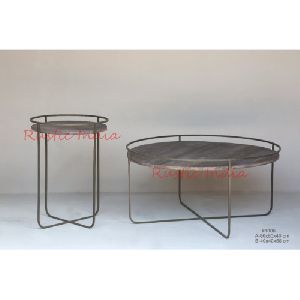 Grey Iron & Wooden Coffee Table Set