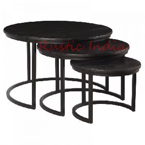 Black Iron & Wooden Coffee Table Set