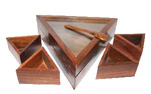 wooden spice box triangle shape