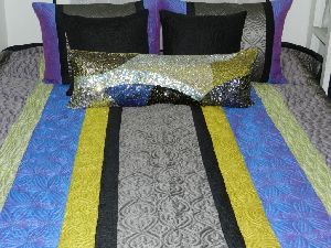 Polyester Quilted and Embroidered Bed Cover with Embroidered Pillows