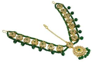 crystal beads traditional gold plated maang tikka