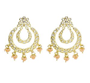 traditional gold plated peach color kundan earrings