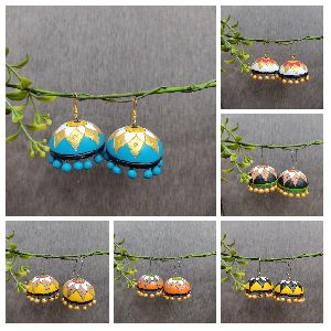 BFTBHC59 Hand Painted Floral Terracotta Jhumka