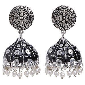 boho tribal oxidized silver jhumka dangle earrings