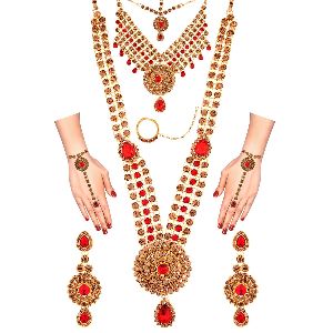 Bridal Wedding Kundan Crystal Necklace Earring Maang Tikka Set