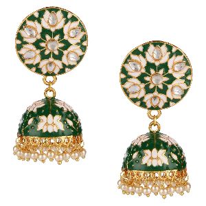 14k gold plated traditional wedding green jhumka jhumki earrings