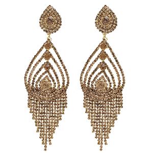 crystal gold plated dangle tassel leaf bridal wedding earring set