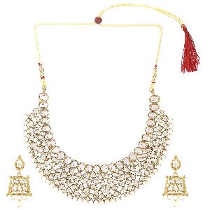 crystal kundan faux pearl wedding choker necklace set