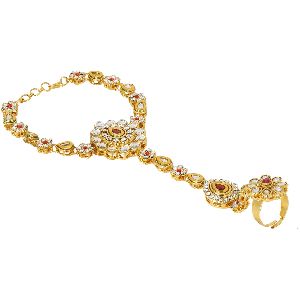 women crystal kundan finger ring link chain rakhi bracelet