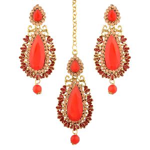 crystal maang tikka earrings rhinestone head chain set